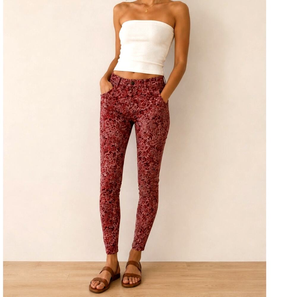 Prana Paisely Stretch Straight Leg Corduroy Retro Boho Indie Artsy -size 10